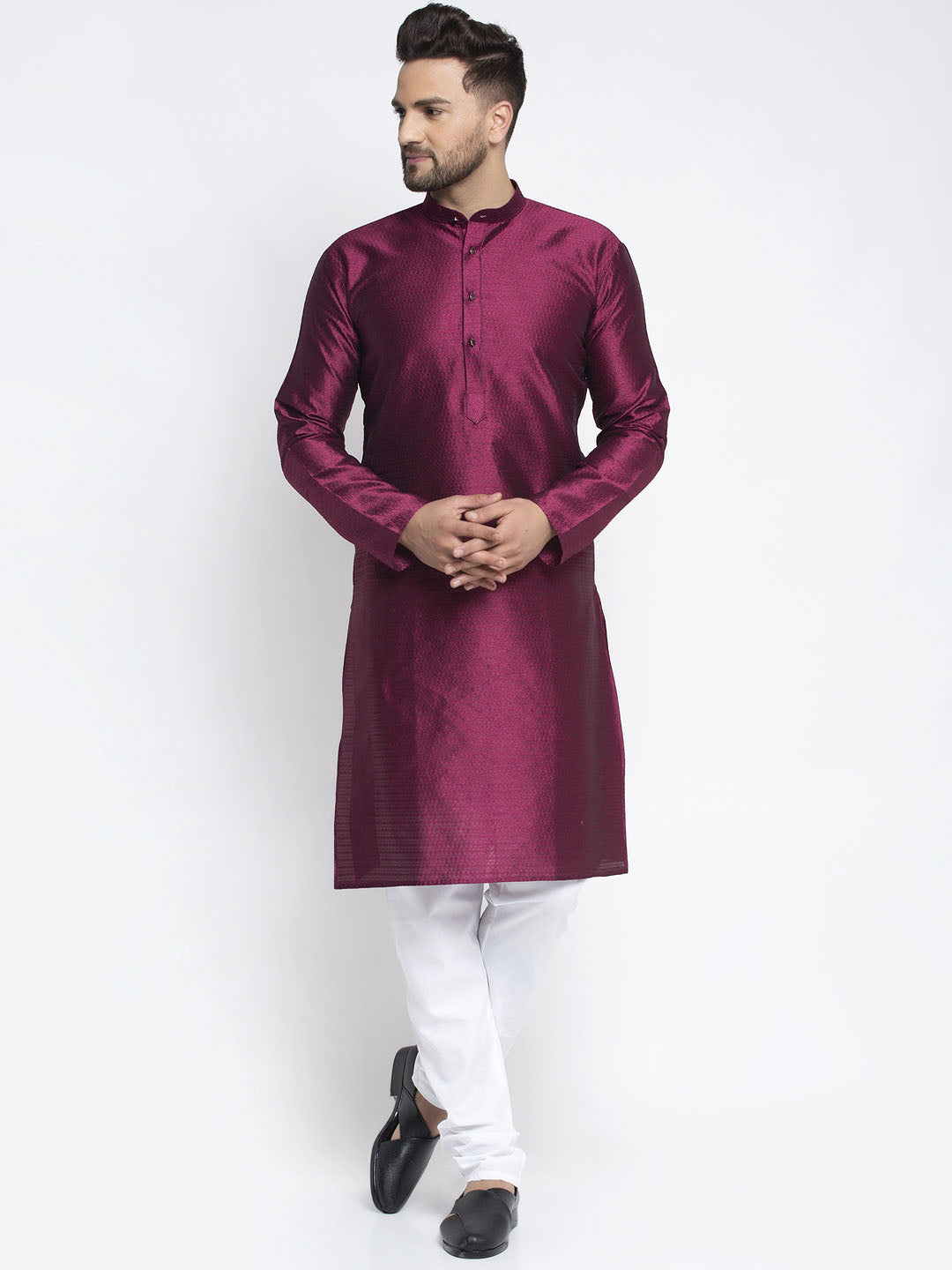 Jompers Men Purple & White Woven Design Kurta with Pyjamas - Distacart