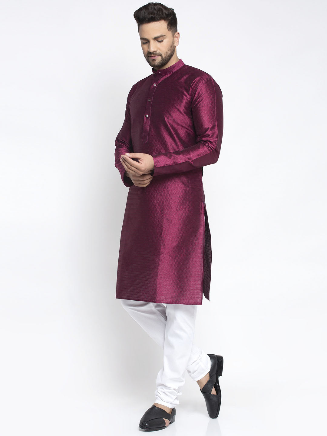 Jompers Men Purple & White Woven Design Kurta with Pyjamas - Distacart