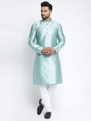 Jompers Men Sky Blue & White Woven Design Kurta with Pyjamas - Distacart