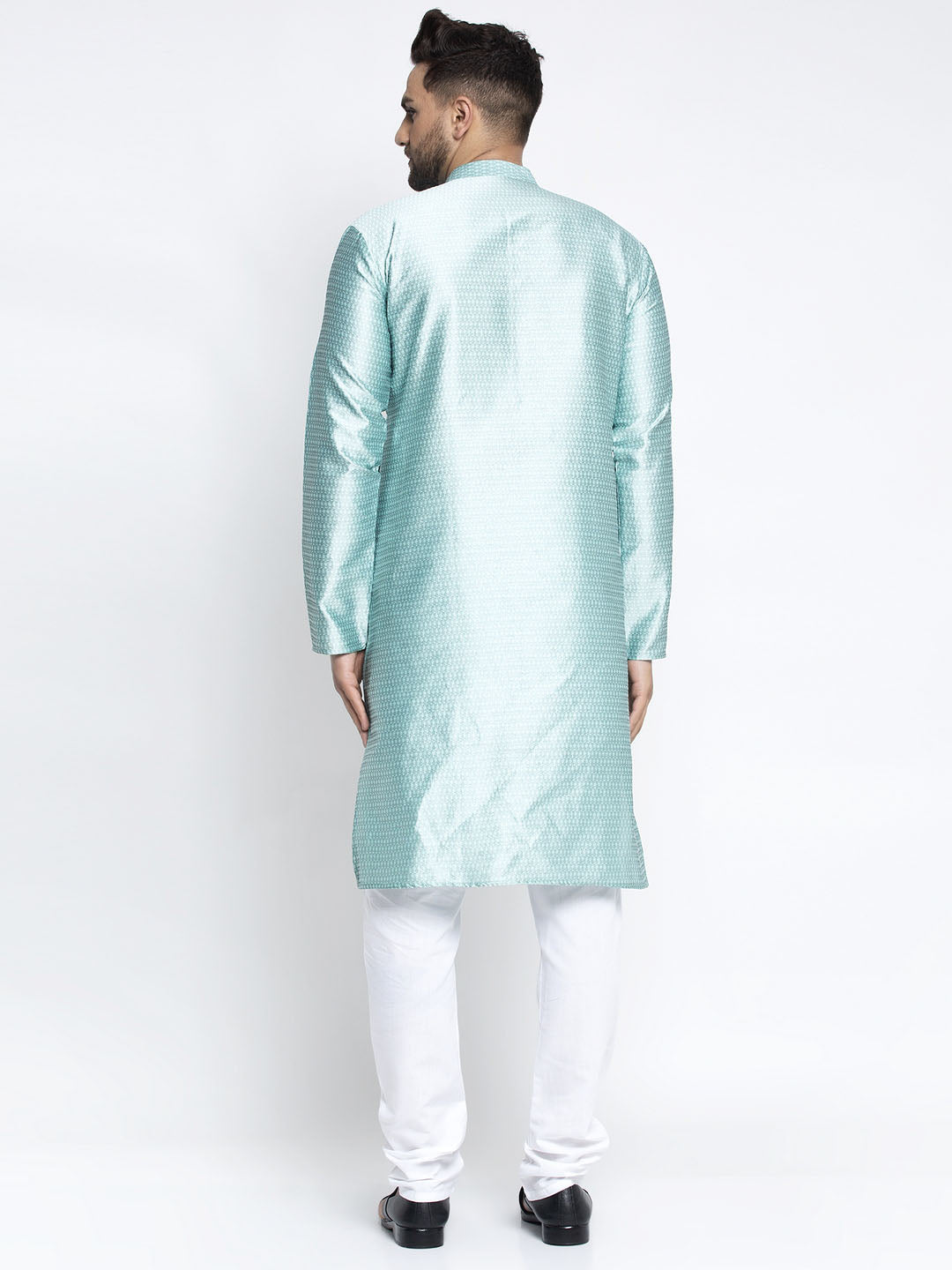 Jompers Men Sky Blue & White Woven Design Kurta with Pyjamas - Distacart