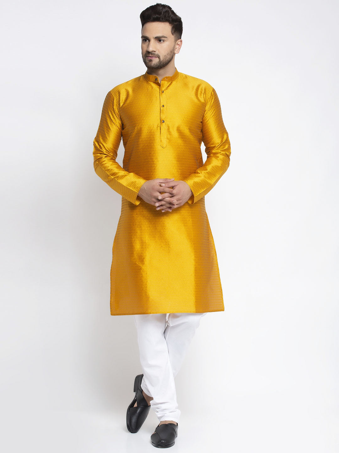 Jompers Men Yellow & White Woven Design Kurta with Pyjamas - Distacart