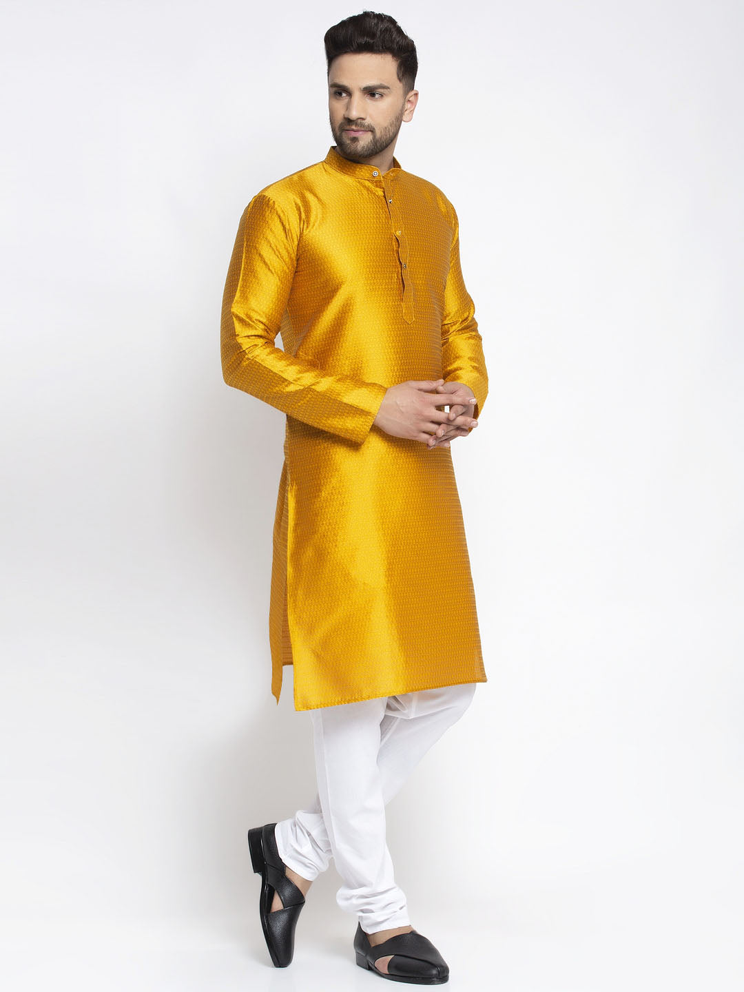 Jompers Men Yellow & White Woven Design Kurta with Pyjamas - Distacart