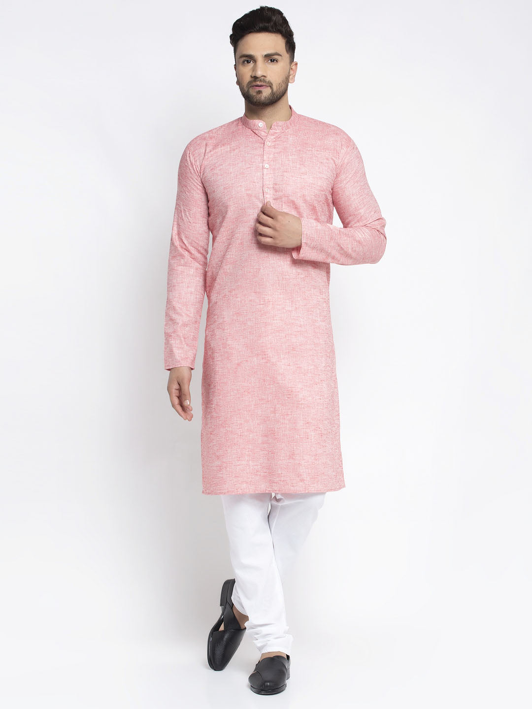 Jompers Men Pink & White Self Design Kurta with Pyjamas - Distacart