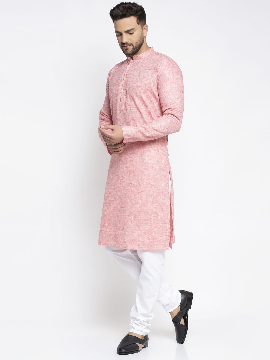 Jompers Men Pink & White Self Design Kurta with Pyjamas - Distacart