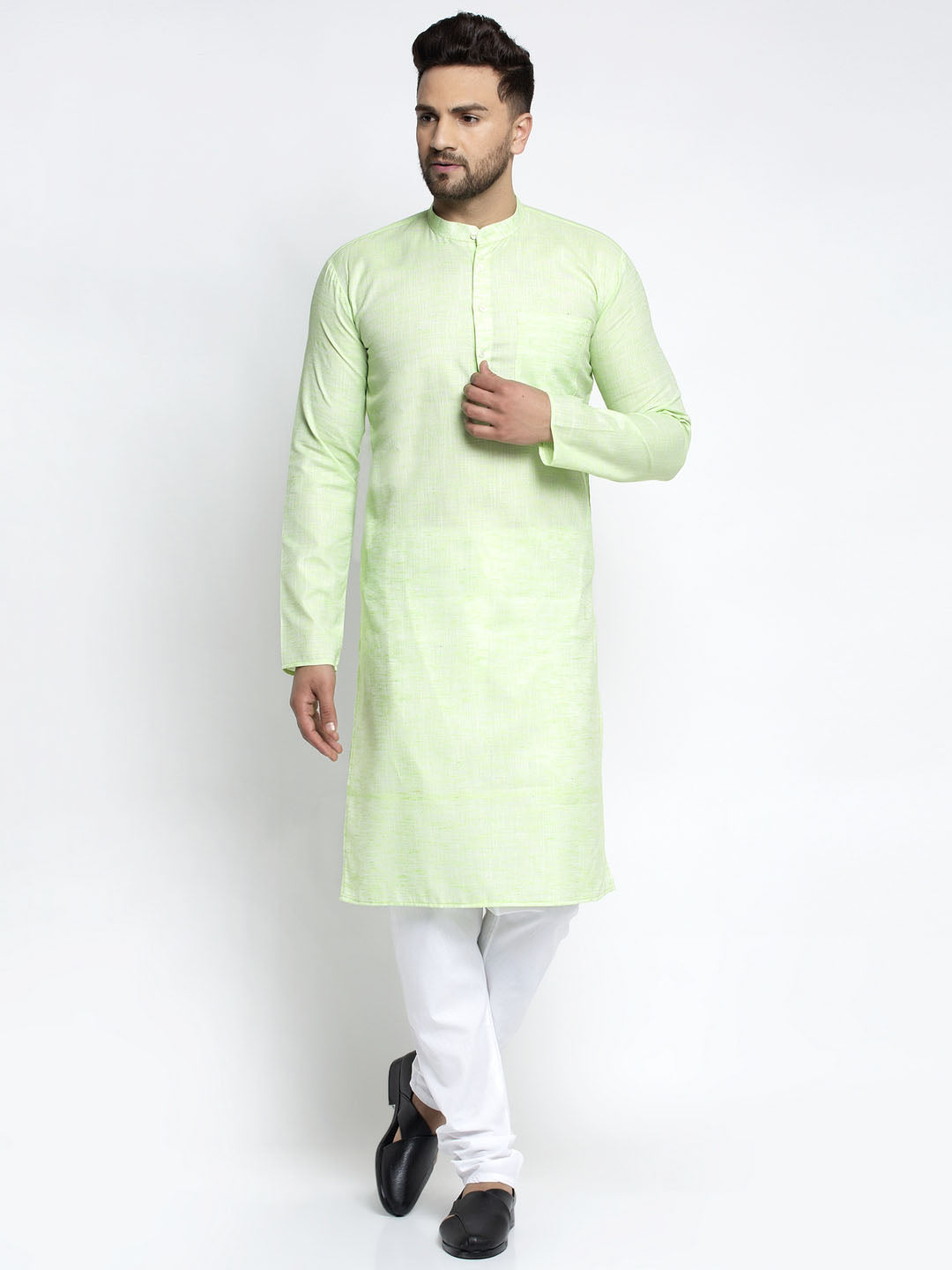 Jompers Men Green & White Self Design Kurta with Pyjamas - Distacart