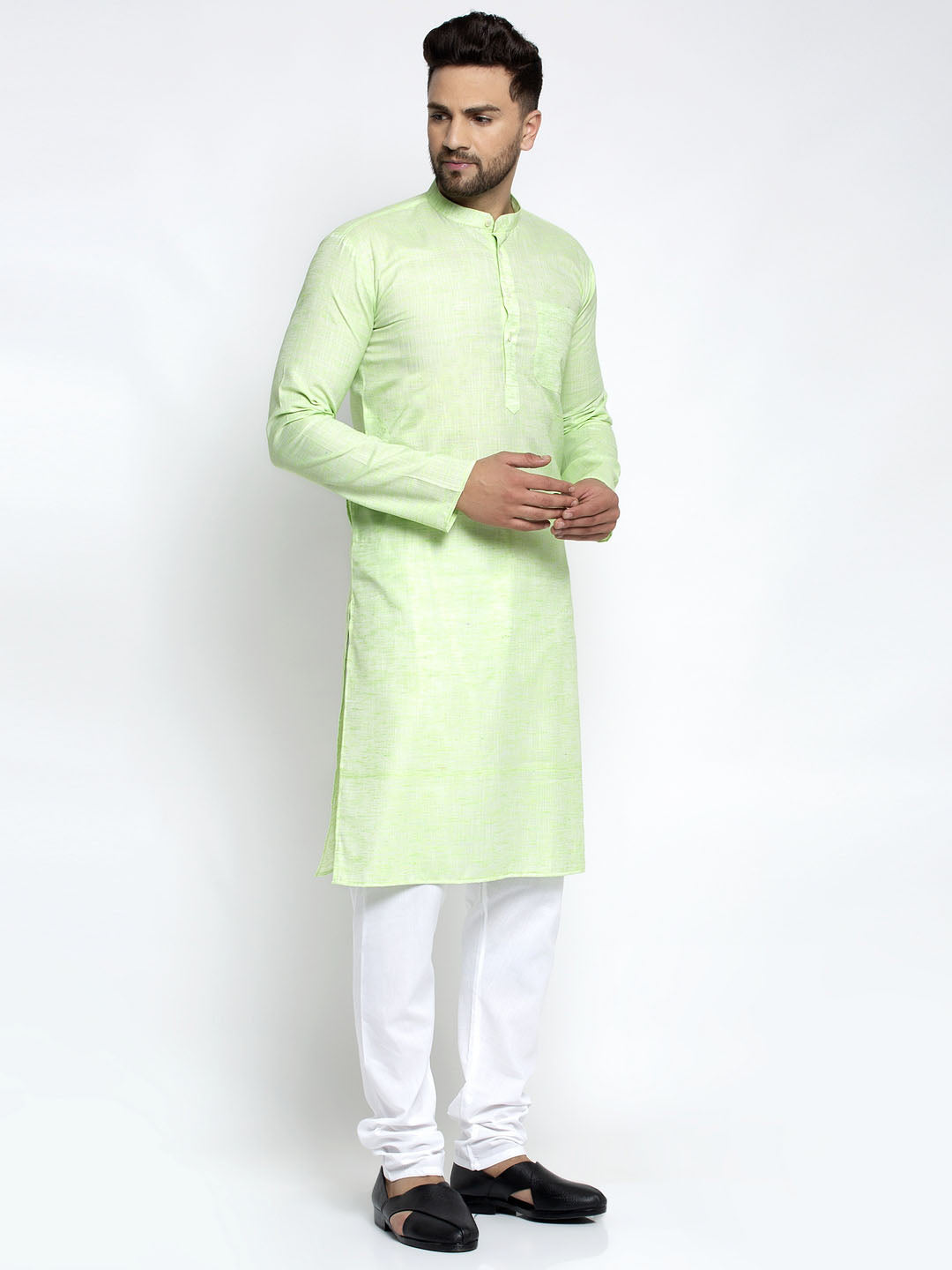 Jompers Men Green & White Self Design Kurta with Pyjamas - Distacart