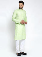 Thumbnail for Jompers Men Green & White Self Design Kurta with Pyjamas - Distacart