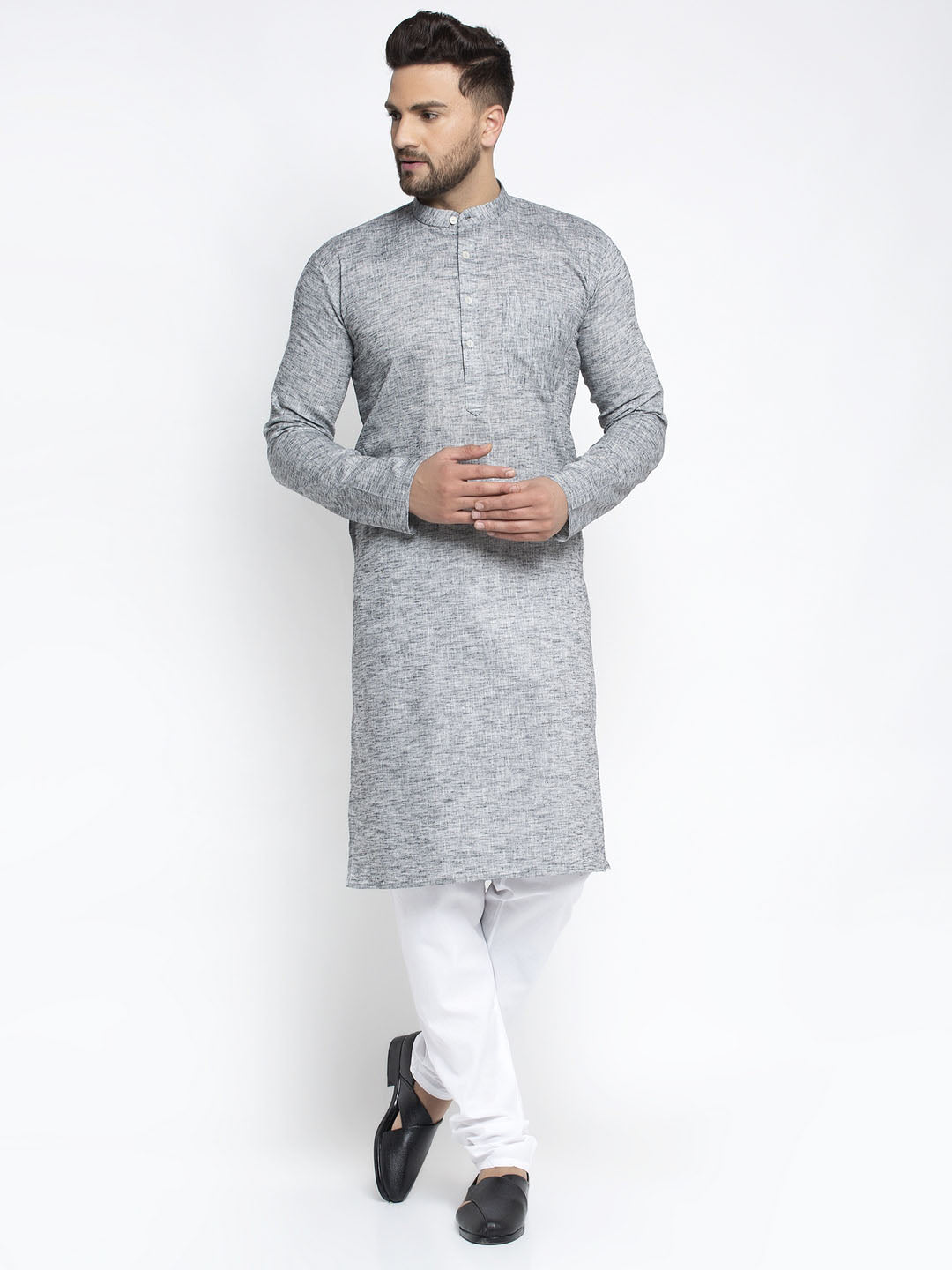 Jompers Men Grey & White Self Design Kurta with Pyjamas - Distacart
