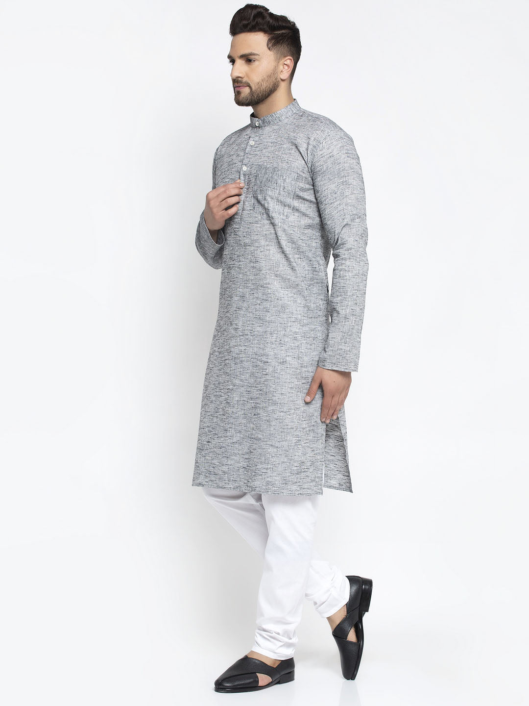 Jompers Men Grey & White Self Design Kurta with Pyjamas - Distacart