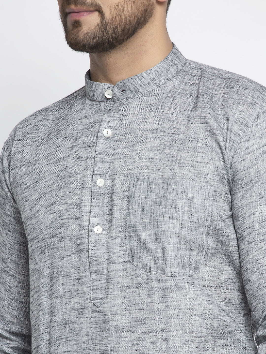 Jompers Men Grey & White Self Design Kurta with Pyjamas - Distacart
