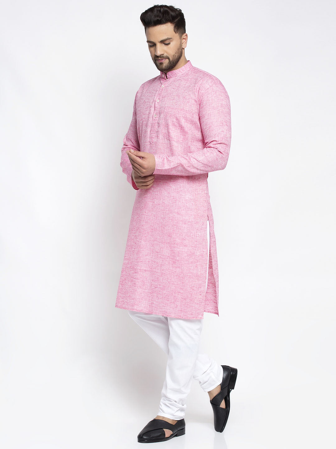 Jompers Men Pink & White Self Design Kurta with Pyjamas - Distacart