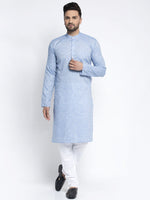 Thumbnail for Jompers Men Blue & White Self Design Kurta with Pyjamas - Distacart