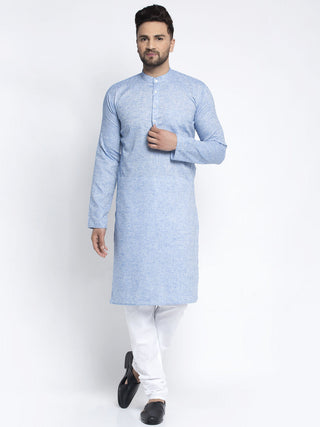 Jompers Men Blue & White Self Design Kurta with Pyjamas - Distacart
