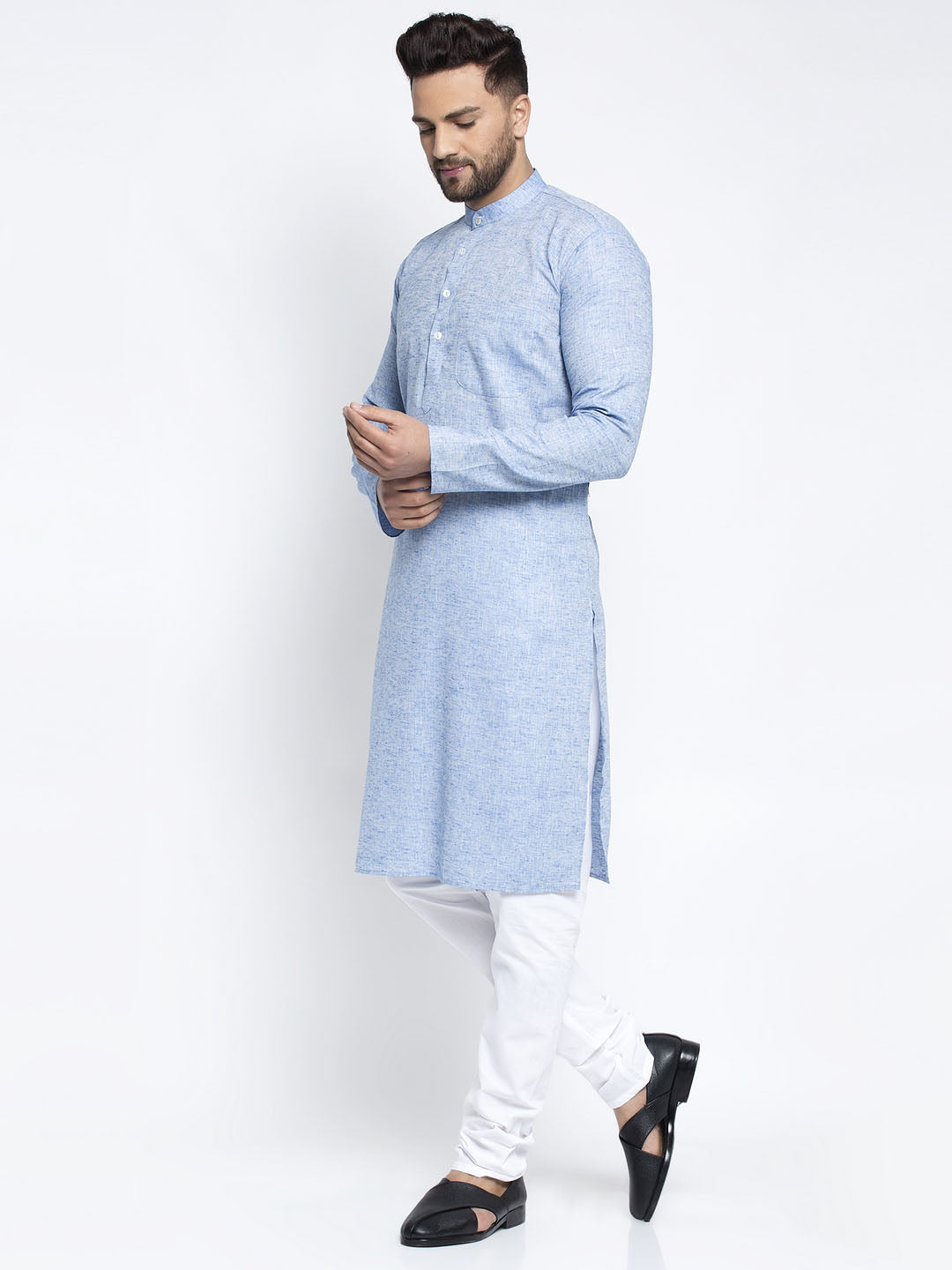 Jompers Men Blue & White Self Design Kurta with Pyjamas - Distacart