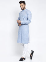 Thumbnail for Jompers Men Blue & White Self Design Kurta with Pyjamas - Distacart