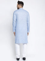Thumbnail for Jompers Men Blue & White Self Design Kurta with Pyjamas - Distacart