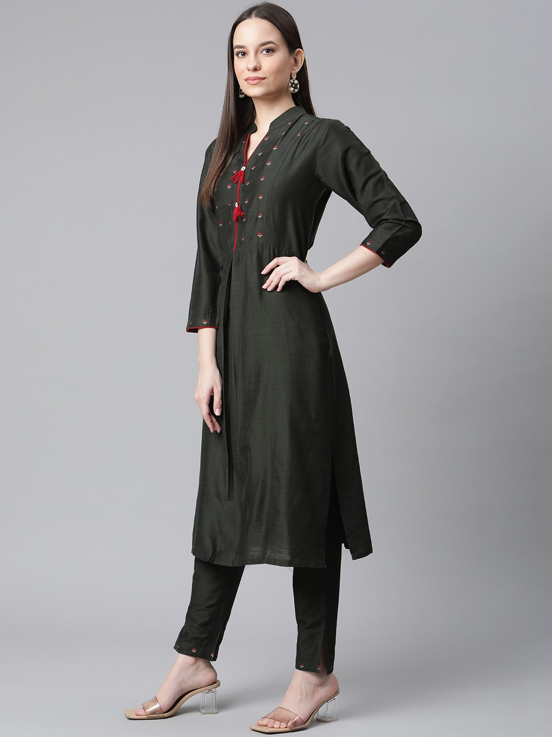 Jompers Women Green Regular Kurta with Trousers & With Dupatta (Green) - Distacart