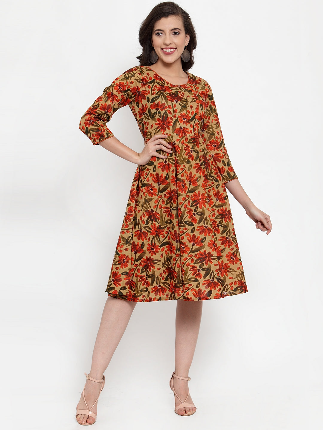 Jompers Women Brown & Green Floral Print Angrakha A-Line Kurta - Distacart