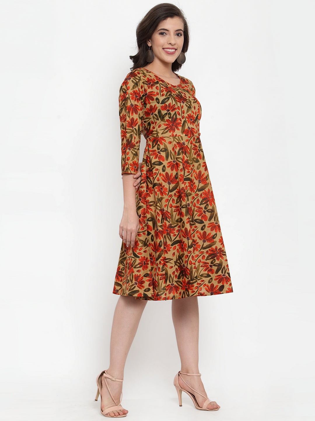 Jompers Women Brown & Green Floral Print Angrakha A-Line Kurta - Distacart