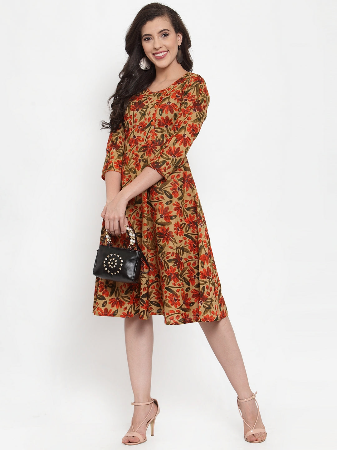 Jompers Women Brown & Green Floral Print Angrakha A-Line Kurta - Distacart