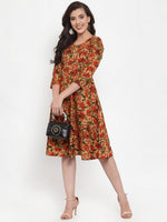 Thumbnail for Jompers Women Brown & Green Floral Print Angrakha A-Line Kurta - Distacart