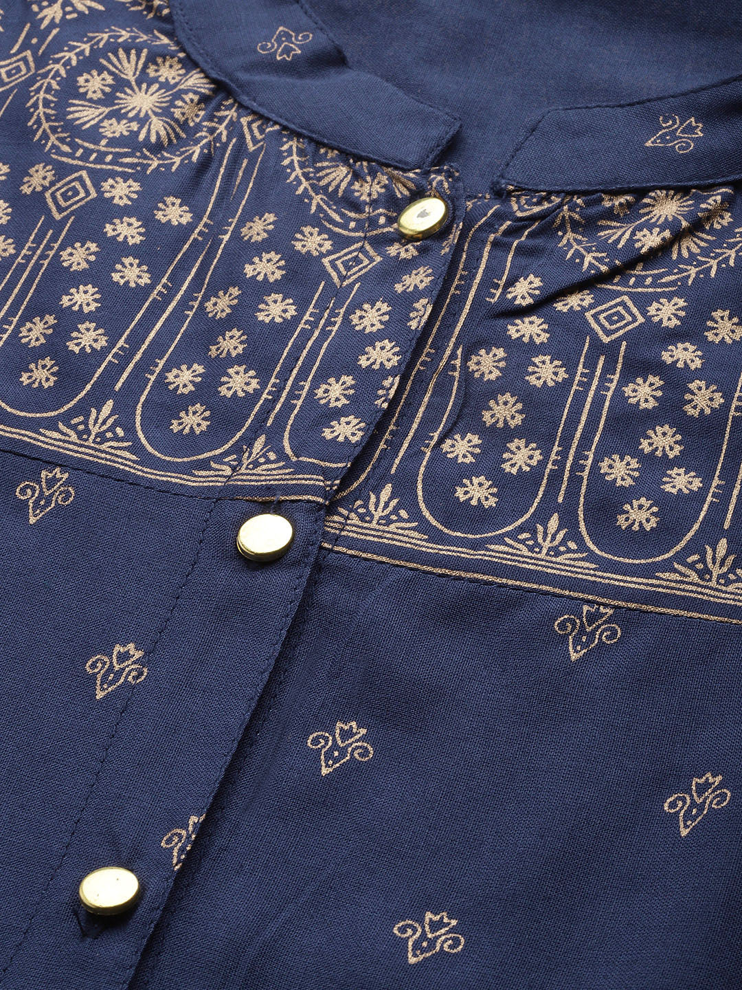Jompers Women Navy Blue & Golden Block Print Straight Kurta - Distacart