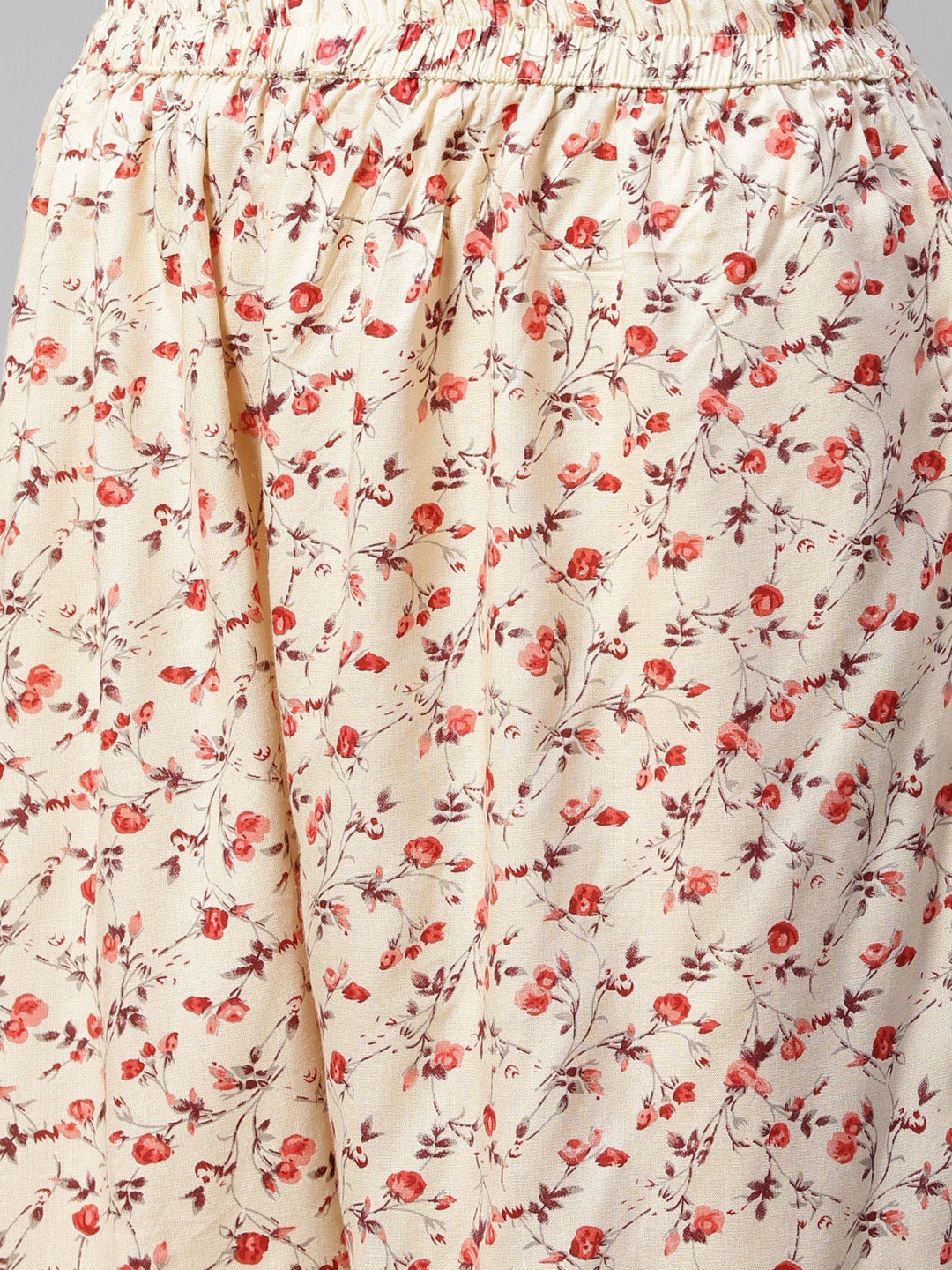 Jompers Women Cream-Coloured & Red Floral Print Kurta with Palazzos - Distacart