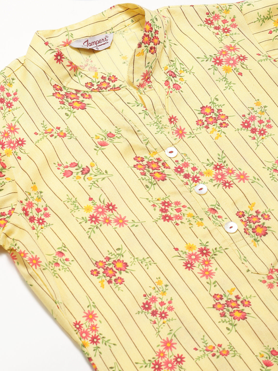 Jompers Women Yellow-Coloured & Red Floral Print Kurta with Palazzos - Distacart