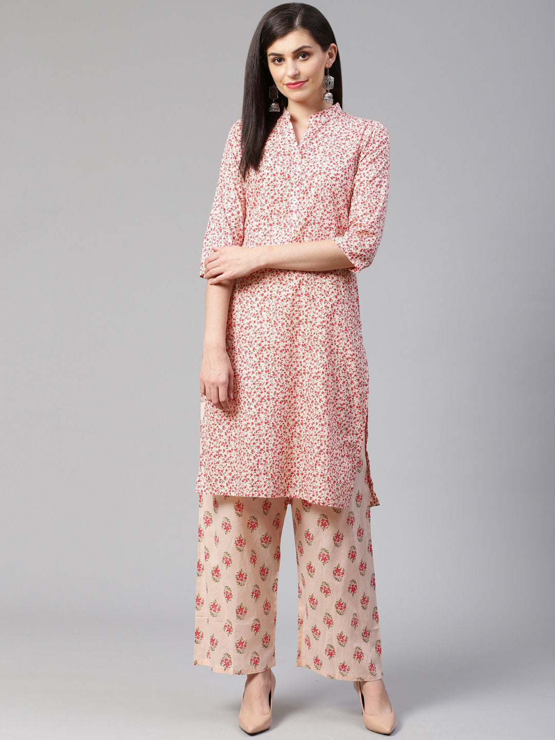 Jompers Women Pink Floral Printed Kurta with Palazzos - Distacart