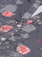 Thumbnail for Jompers Women Charcoal Grey & Pink Floral Printed Kurta with Palazzos - Distacart
