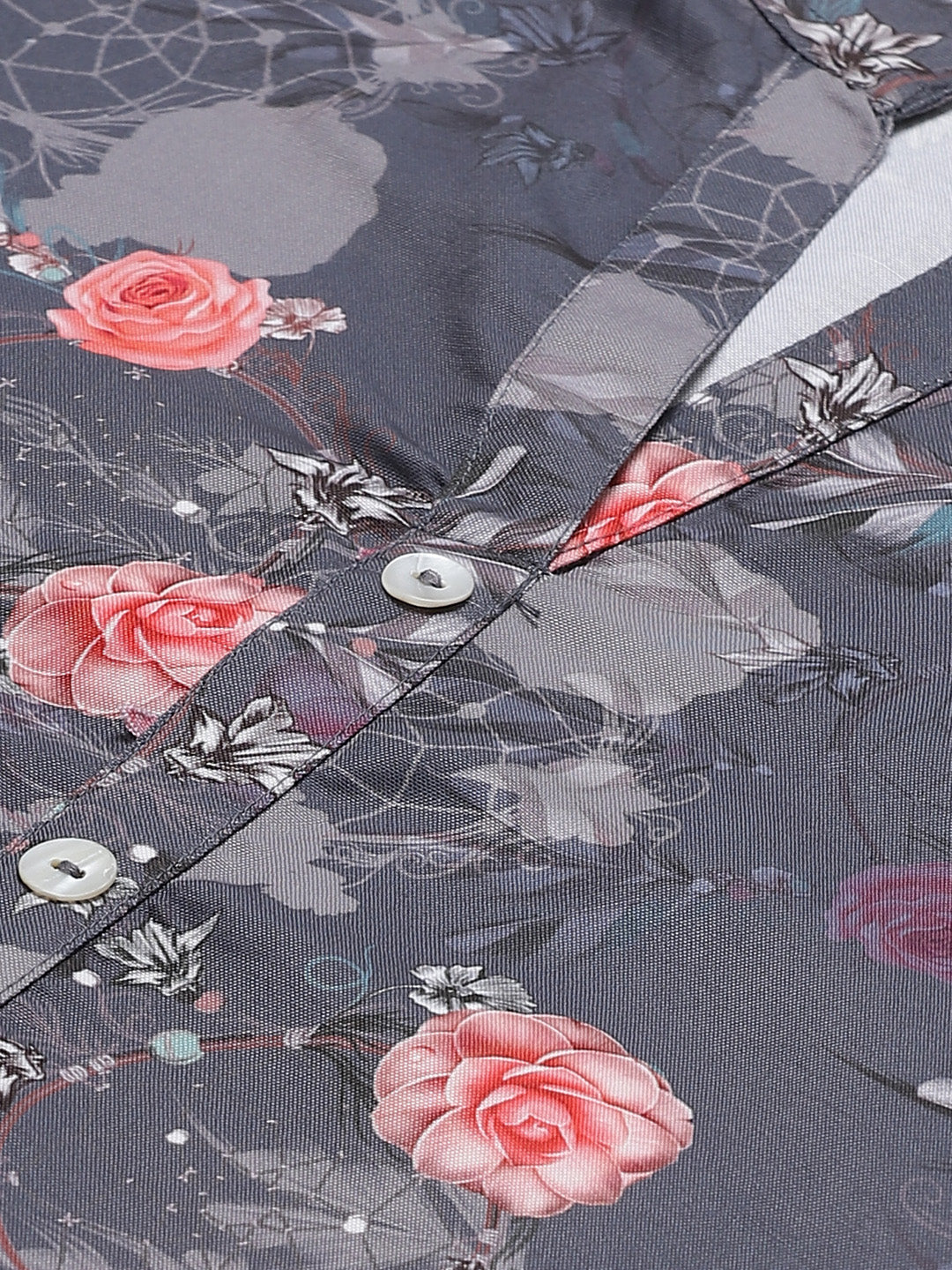 Jompers Women Charcoal Grey & Pink Floral Printed Kurta with Palazzos - Distacart