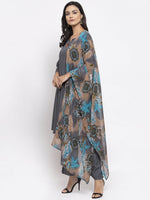 Thumbnail for Jompers Women Grey Solid Kurta with Palazzos & Gorgette Printed Dupatta - Distacart