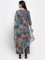 Thumbnail for Jompers Women Grey Solid Kurta with Palazzos & Gorgette Printed Dupatta - Distacart