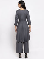Thumbnail for Jompers Women Grey Solid Kurta with Palazzos & Gorgette Printed Dupatta - Distacart