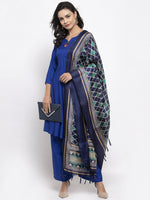 Thumbnail for Jompers Women Royal-Blue Solid Kurta with Palazzos & Art-Silk Printed Dupatta - Distacart