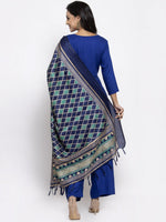 Thumbnail for Jompers Women Royal-Blue Solid Kurta with Palazzos & Art-Silk Printed Dupatta - Distacart