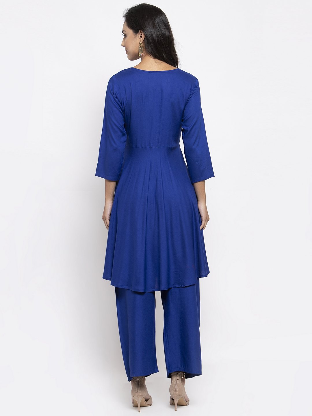 Jompers Women Royal-Blue Solid Kurta with Palazzos & Art-Silk Printed Dupatta - Distacart