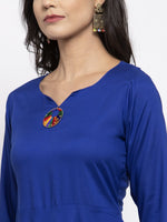 Thumbnail for Jompers Women Royal-Blue Solid Kurta with Palazzos & Art-Silk Printed Dupatta - Distacart