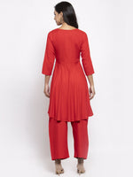 Thumbnail for Jompers Women Red Solid Kurta with Palazzos & Printed Dupatta - Distacart