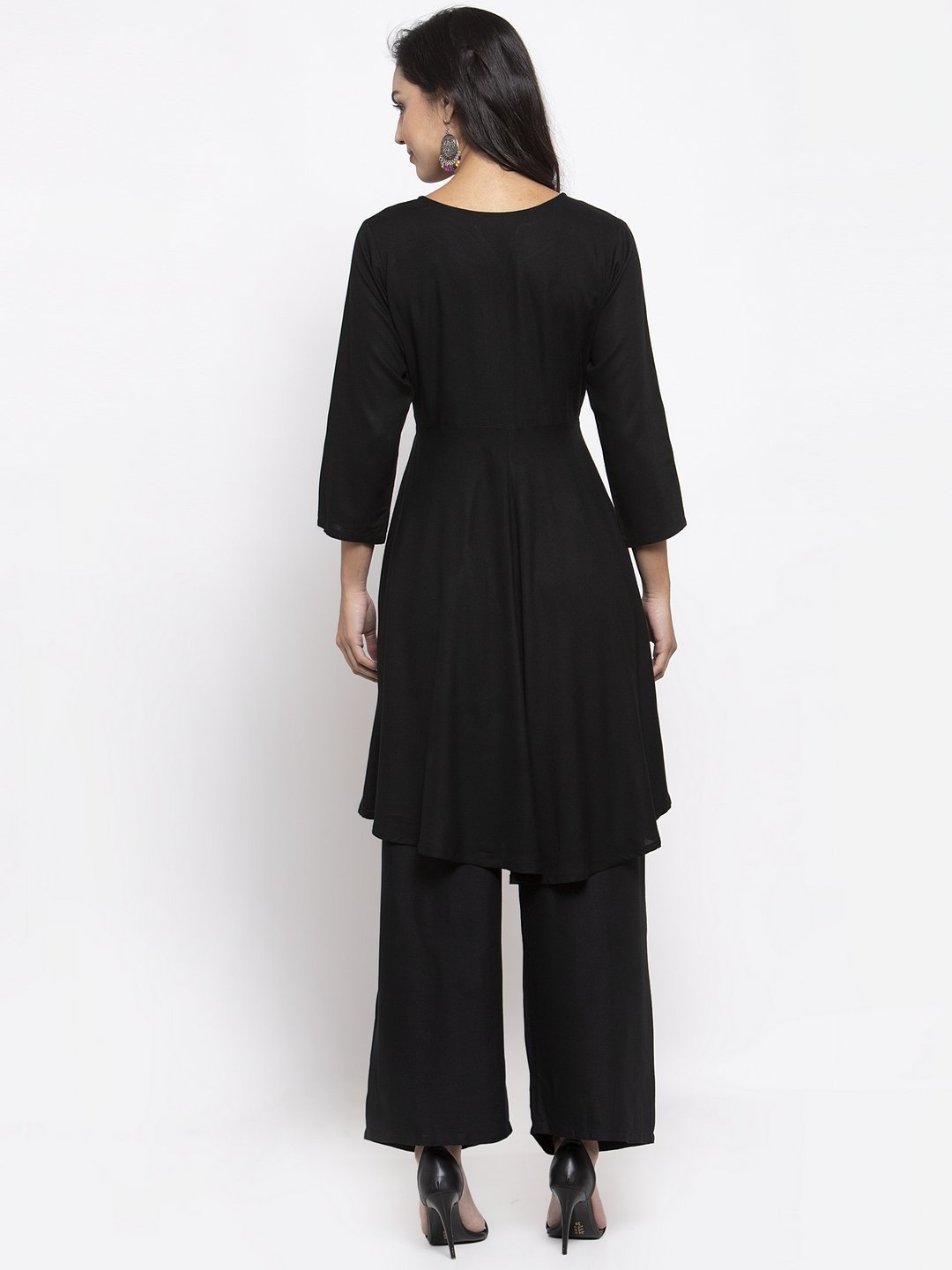 Jompers Women Black & Red Solid Kurta with Palazzos & Beige-Red Printed Dupatta - Distacart