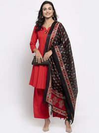 Thumbnail for Jompers Women Red Solid Kurta with Palazzos & Red-Black Printed Dupatta - Distacart