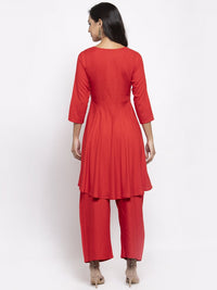 Thumbnail for Jompers Women Red Solid Kurta with Palazzos & Red-Black Printed Dupatta - Distacart