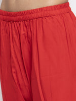 Thumbnail for Jompers Women Red Solid Kurta with Palazzos & Red-Black Printed Dupatta - Distacart