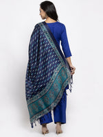 Thumbnail for Jompers Women Royal-Blue Solid Kurta with Palazzos & Blue Art-Silk Printed Dupatta - Distacart