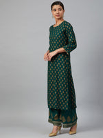 Thumbnail for Jompers Women Green & Golden Printed Kurta with Palazzos & Dupatta - Distacart