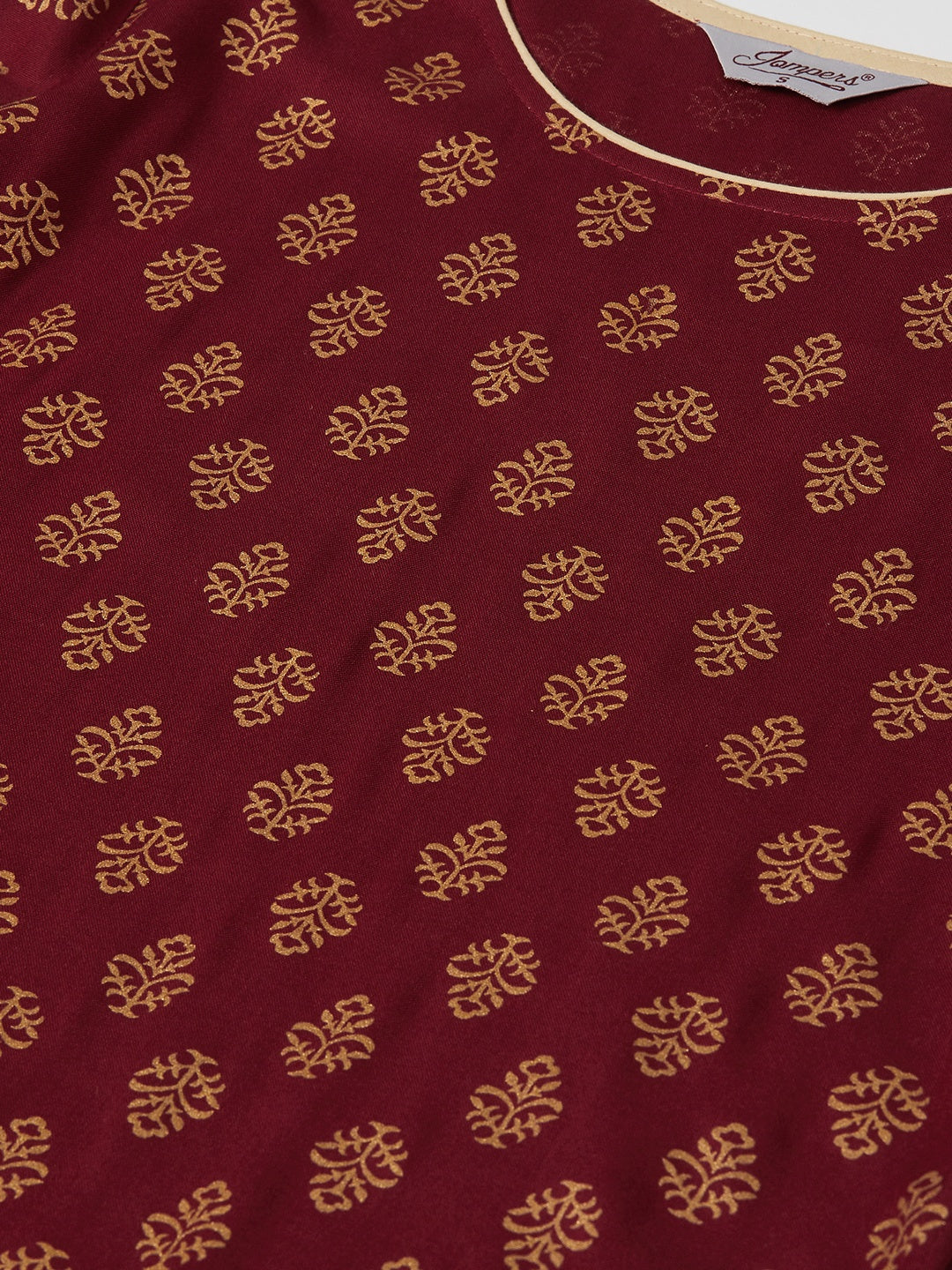 Jompers Women Maroon & Golden Printed Kurta with Palazzos & Dupatta - Distacart