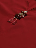 Thumbnail for Jompers Women Maroon & Golden Solid Kurti with Sharara & Woven Design Dupatta - Distacart