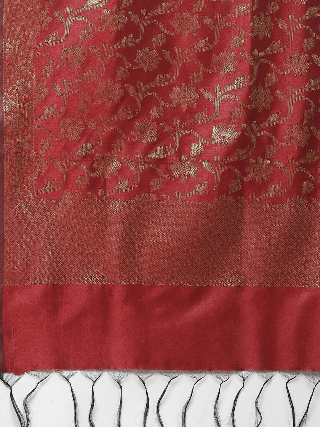 Jompers Women Maroon & Golden Solid Kurti with Sharara & Woven Design Dupatta - Distacart