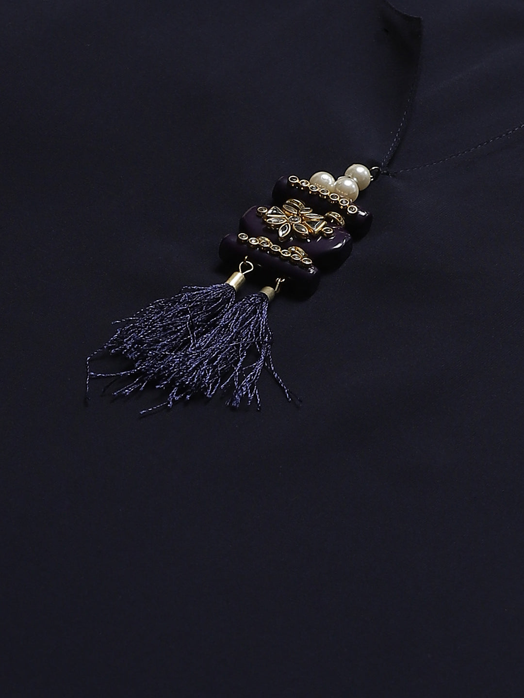 Jompers Women Navy Blue & Golden Solid Kurti with Sharara & Woven Design Dupatta - Distacart