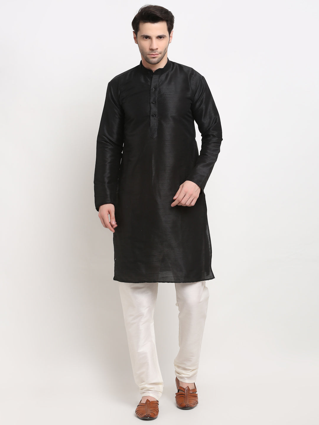 Jompers Men's Black Dupion Silk Kurta with Churidar & Nehru Jacket (Green ) - Distacart